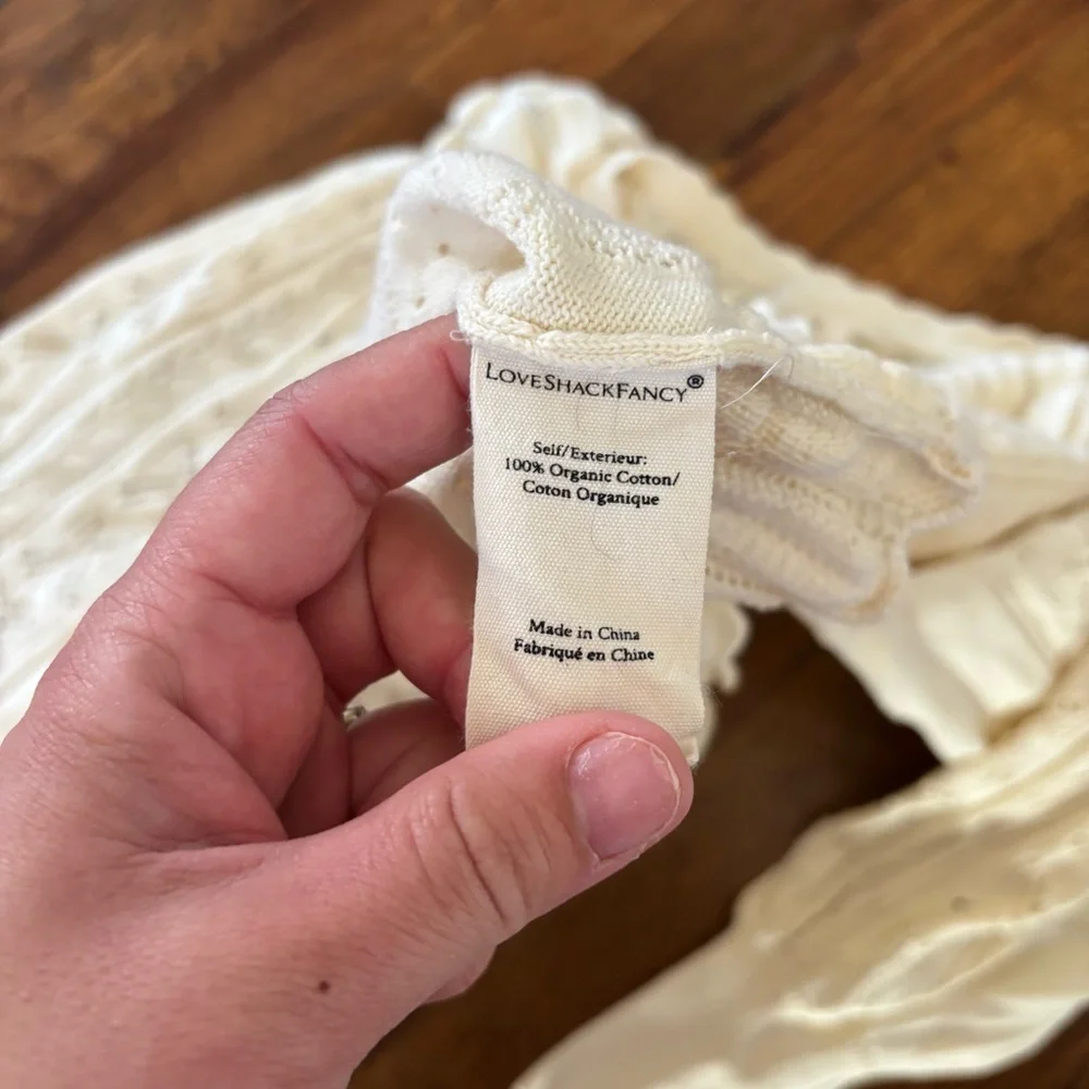 LoveShackFancy Women’s Ancora Ruffle Pointelle Knit Sweater - Picture 6 of 8